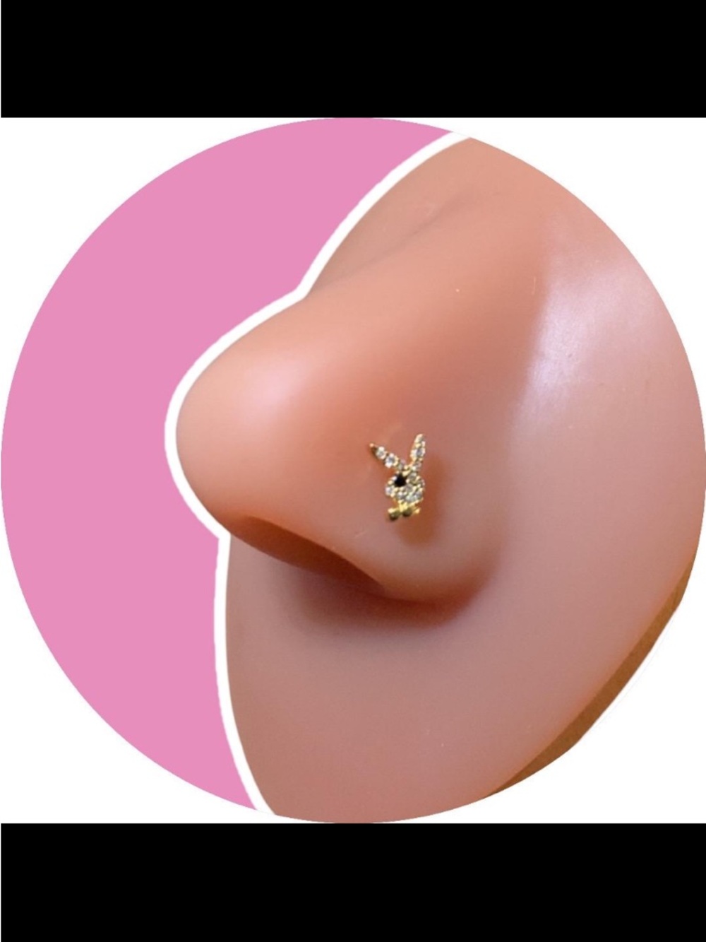 Gold Bunny CZ Nose Stud - Small Rhinestone Bunny PLAYBOY SOLD OUT EVERYWHERE